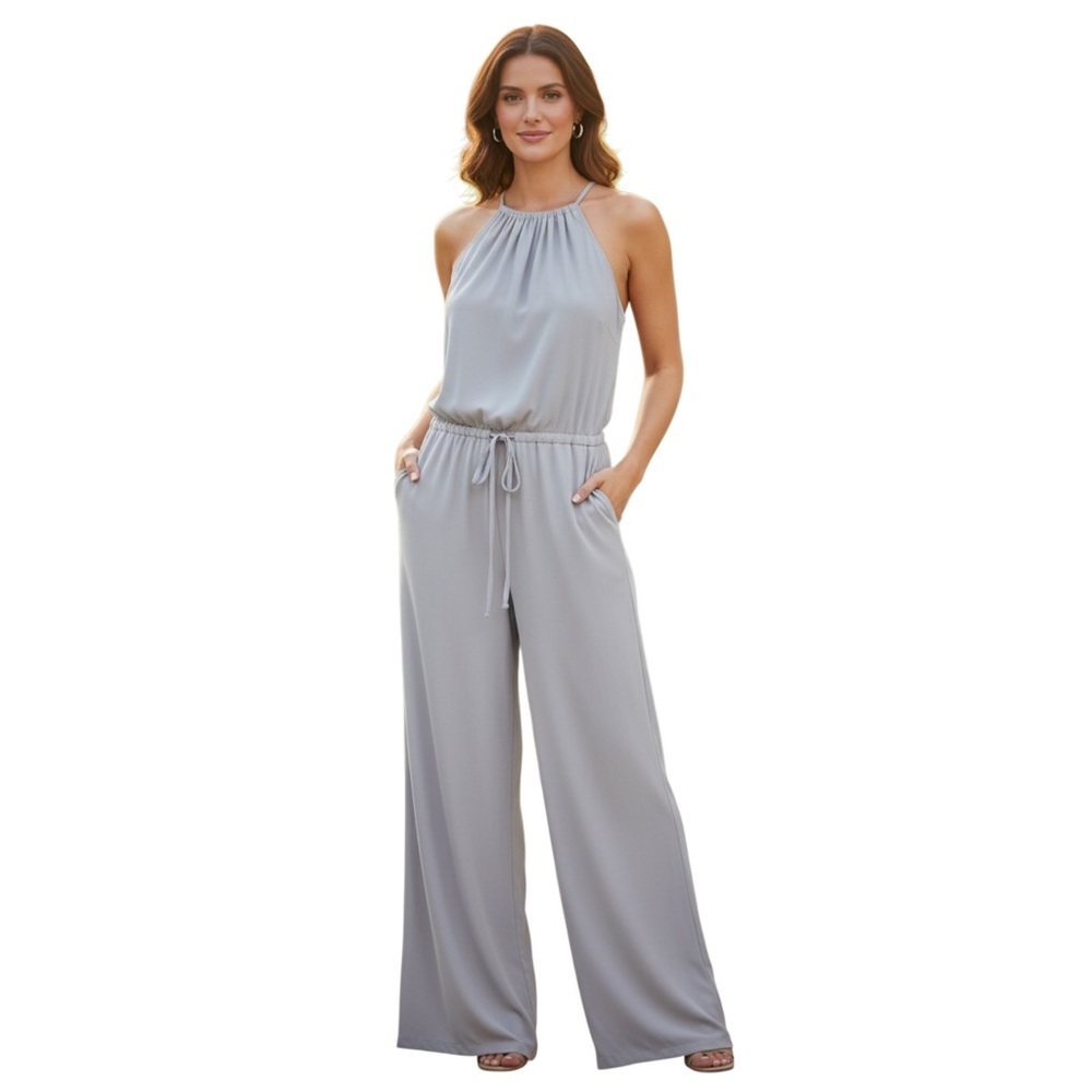 Wren & Willa Jumpsuit, Lined,‎ Pockets, Drawstring Waist, Light Gray, Size XS